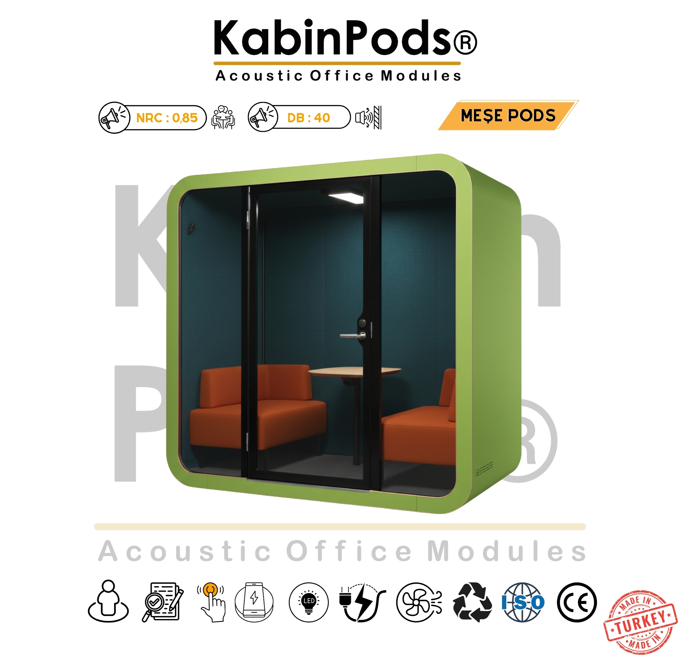Meşe Toplantı Kabini genel görünüm – akustik toplantı alanı
